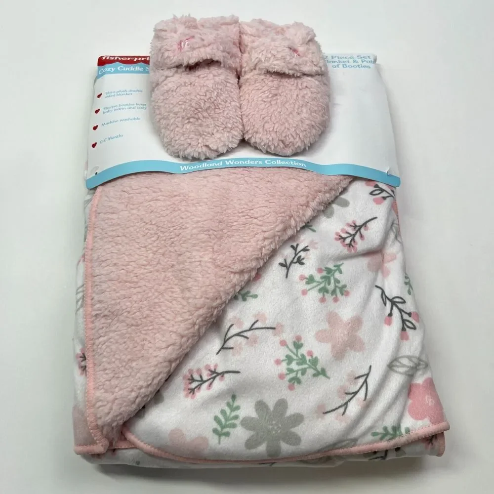 Fisher Price Baby Blanket Baby Booties‎ Set Woodland Wonders Floral Flee